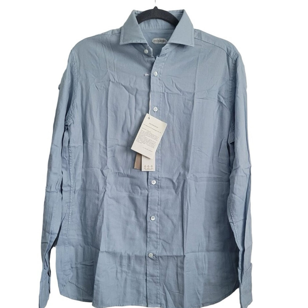NEW GUGLIELMINOTTI Vintage Button-Down Dress Shirt Size M Cotton Light Blue